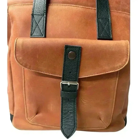 ORNAS LEATHER Mini SWAN Red Cognac Everyday leather backpack Button Zip Closure - Picture 4 of 16